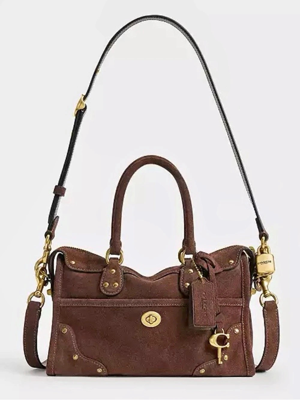 COACH Rhyder Satchel Bag 24 Dark Chocolate Suede NWT